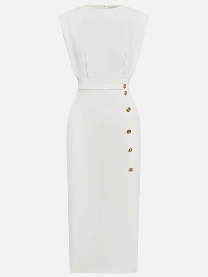 Makeda Sleeveless Midi Dress with Button Front