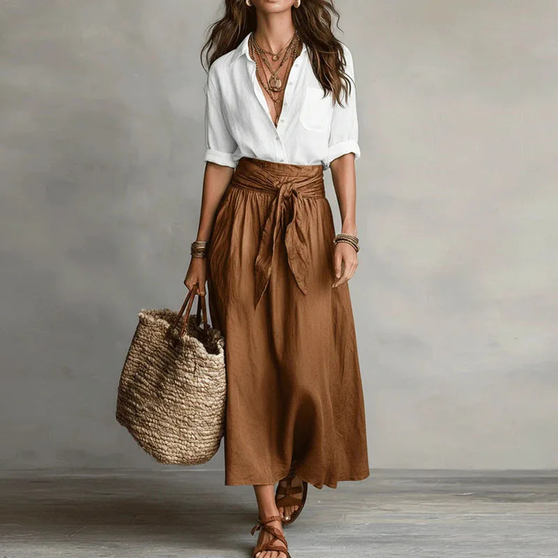 Flourence Midi Skirt Set with Button-Down