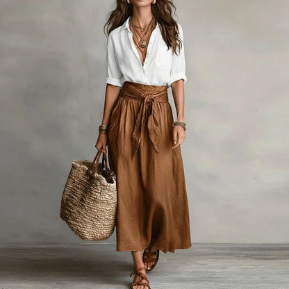 Flourence Midi Skirt Set with Button-Down