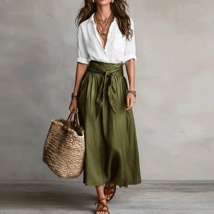 Flourence Midi Skirt Set with Button-Down