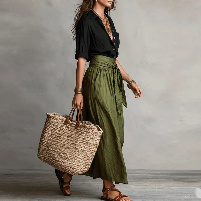 Flourence Midi Skirt Set with Button-Down