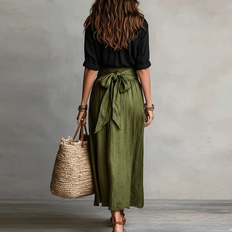 Flourence Midi Skirt Set with Button-Down