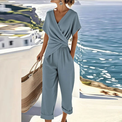 Tigist Wrap Jumpsuit Set with V-Neck and Short Sleeves