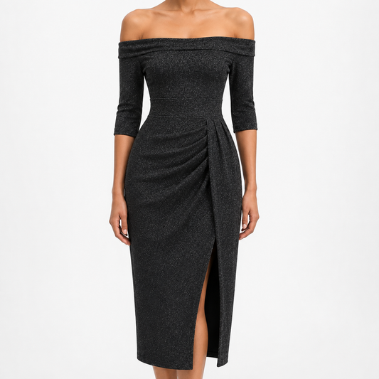 Elodie Elegant Off-Shoulder Midi Dress