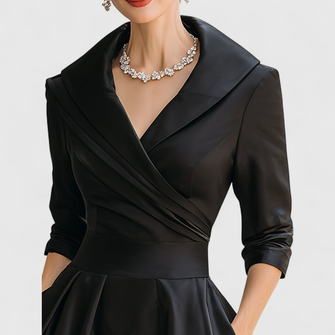 Fauquette Wrap V-Neck Midi Dress with Three-Quarter Sleeves