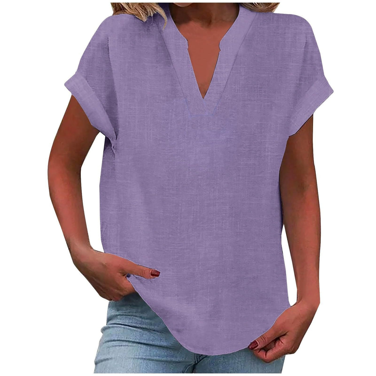 Malika Blouse with V-Neck and Short Sleeves