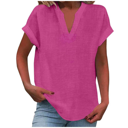 Malika Blouse with V-Neck and Short Sleeves