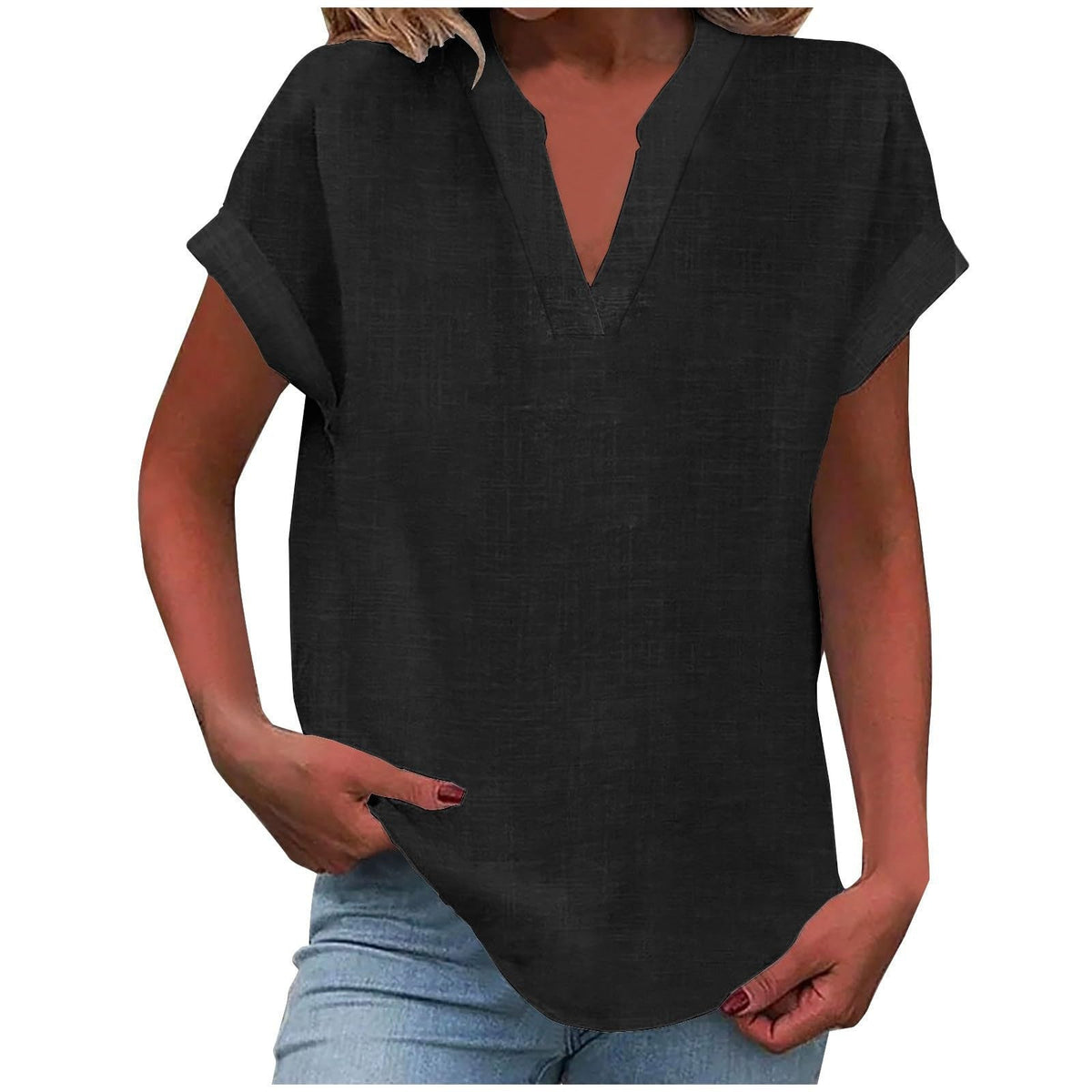 Malika Blouse with V-Neck and Short Sleeves