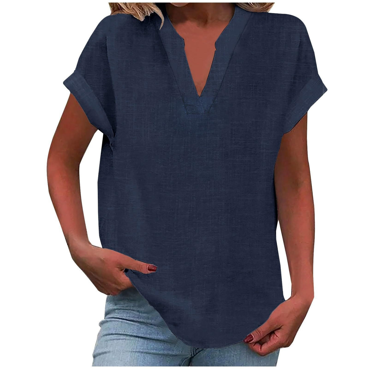 Malika Blouse with V-Neck and Short Sleeves