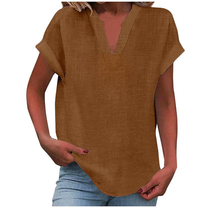 Malika Blouse with V-Neck and Short Sleeves