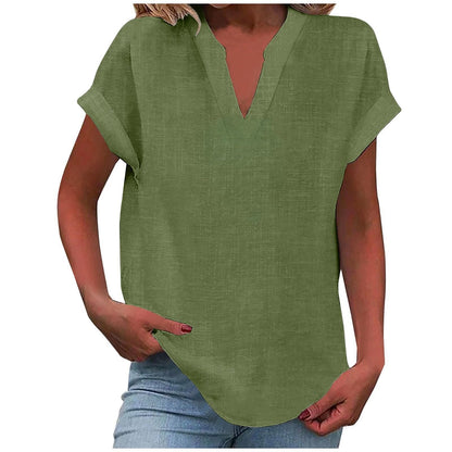 Malika Blouse with V-Neck and Short Sleeves