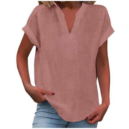 Malika Blouse with V-Neck and Short Sleeves
