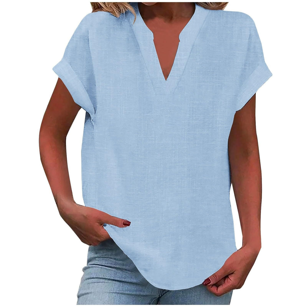 Malika Blouse with V-Neck and Short Sleeves