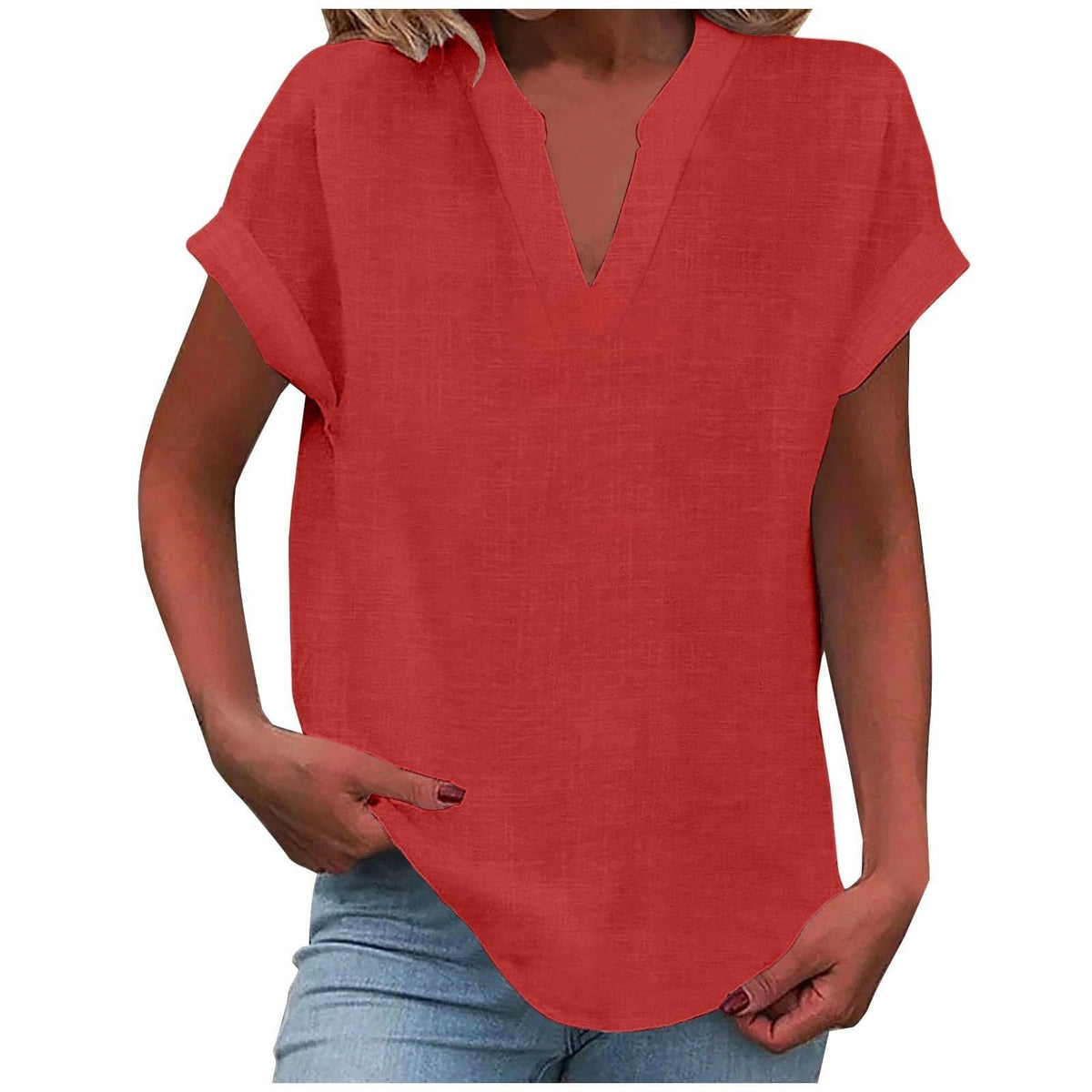Malika Blouse with V-Neck and Short Sleeves