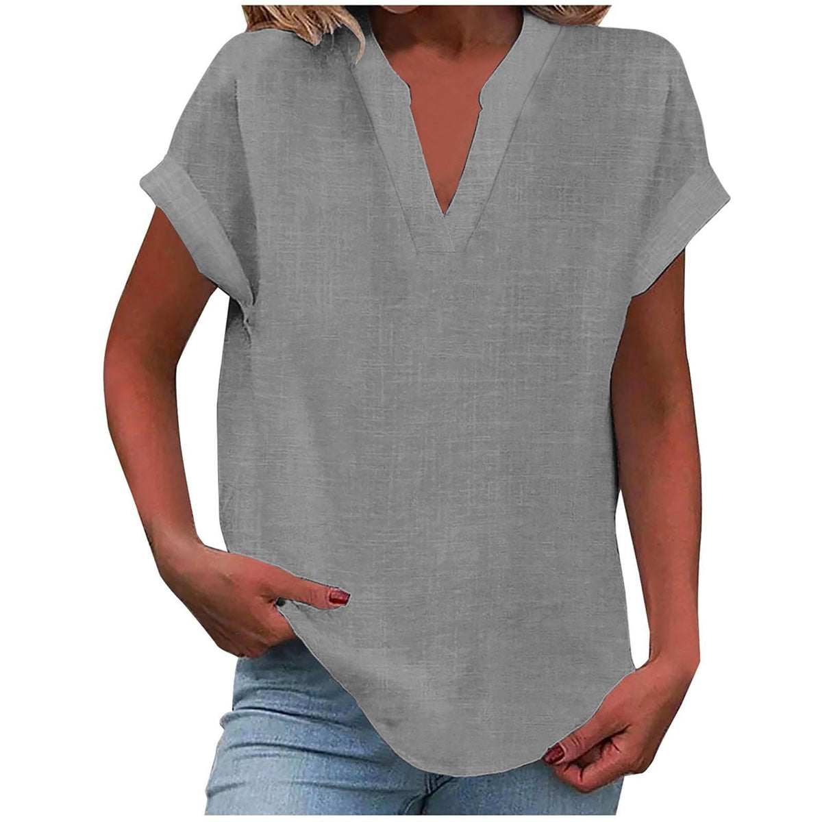 Malika Blouse with V-Neck and Short Sleeves