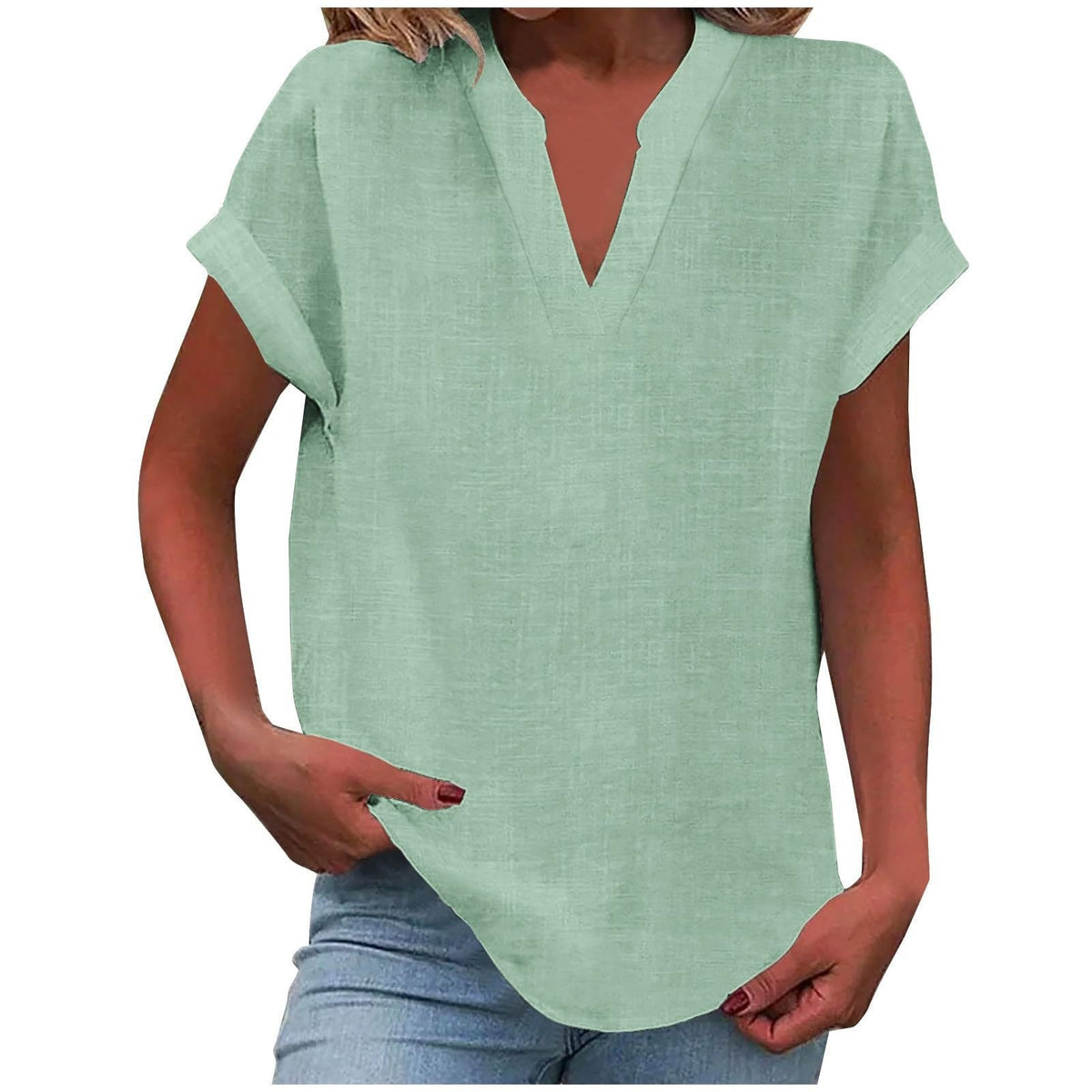 Malika Blouse with V-Neck and Short Sleeves