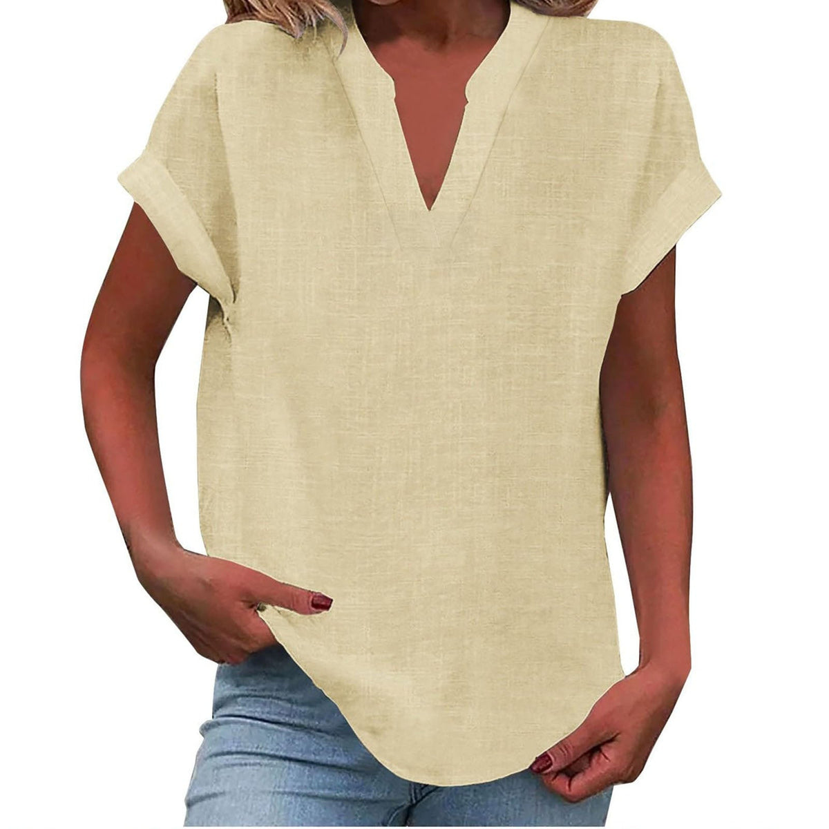 Malika Blouse with V-Neck and Short Sleeves