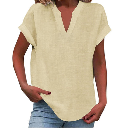 Malika Blouse with V-Neck and Short Sleeves