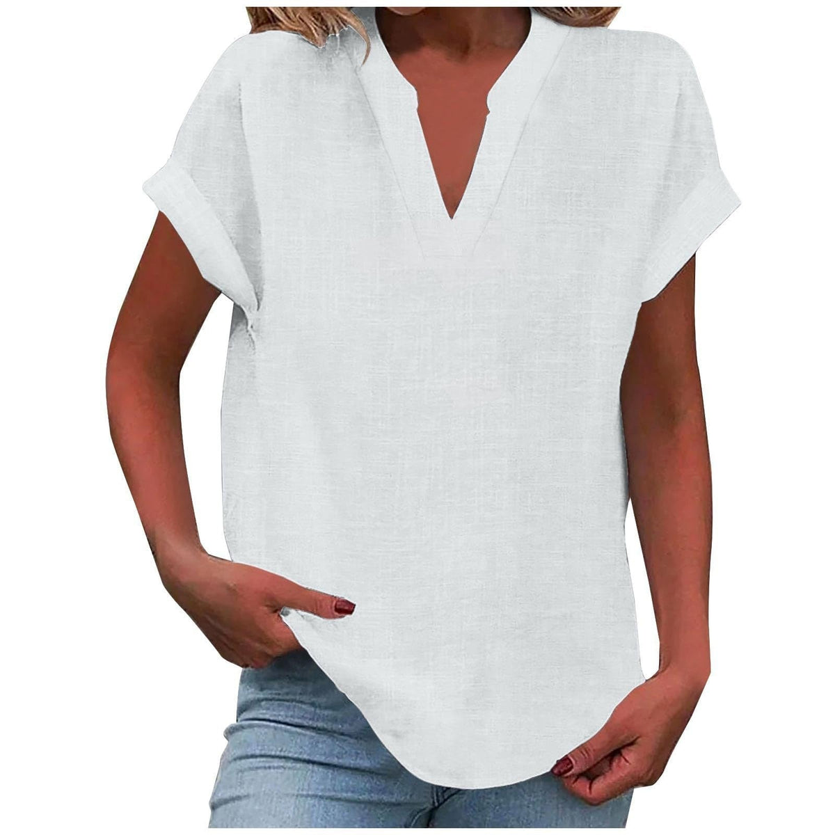 Malika Blouse with V-Neck and Short Sleeves