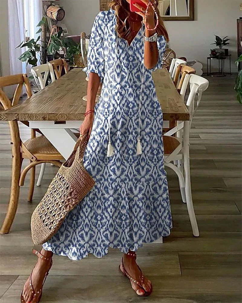 Laleh Ikat Print Boho Midi Dress