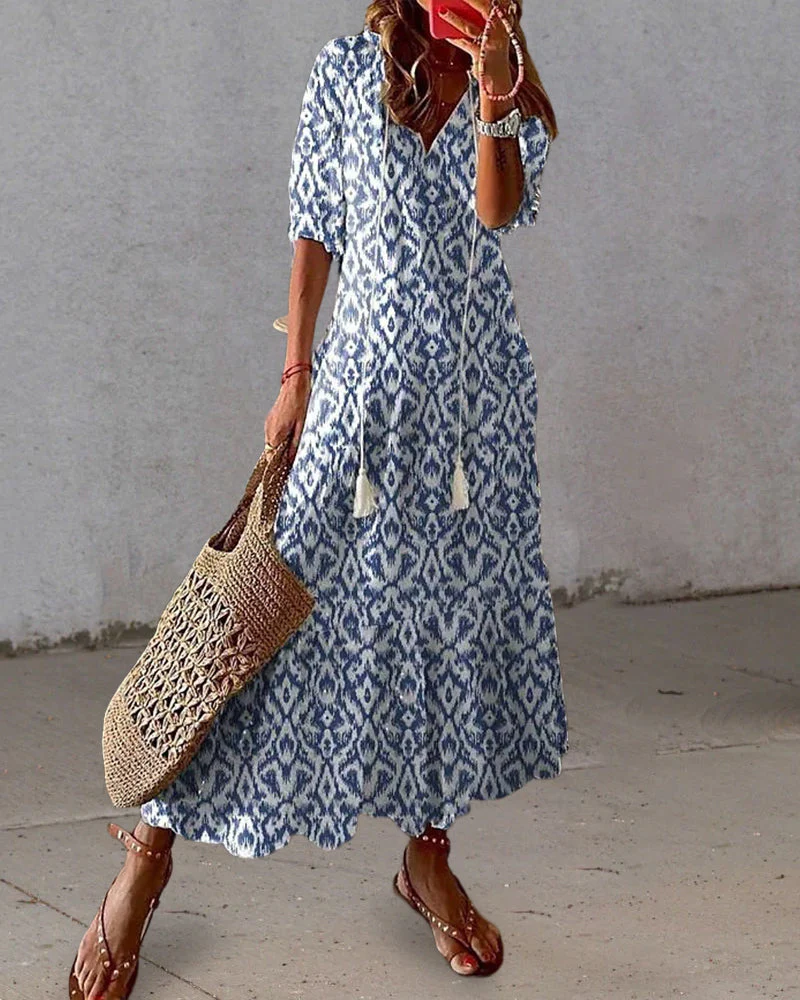 Laleh Ikat Print Boho Midi Dress