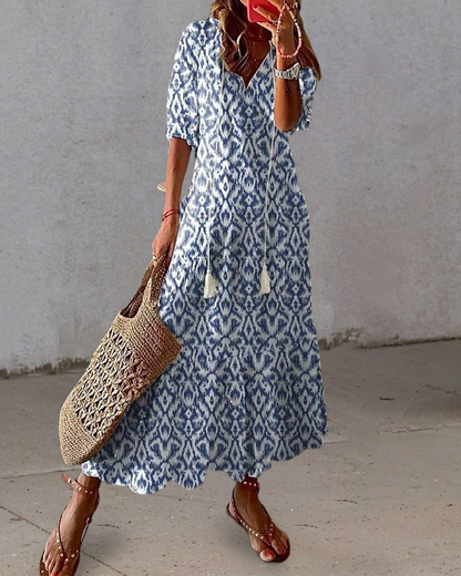 Laleh Ikat Print Boho Midi Dress