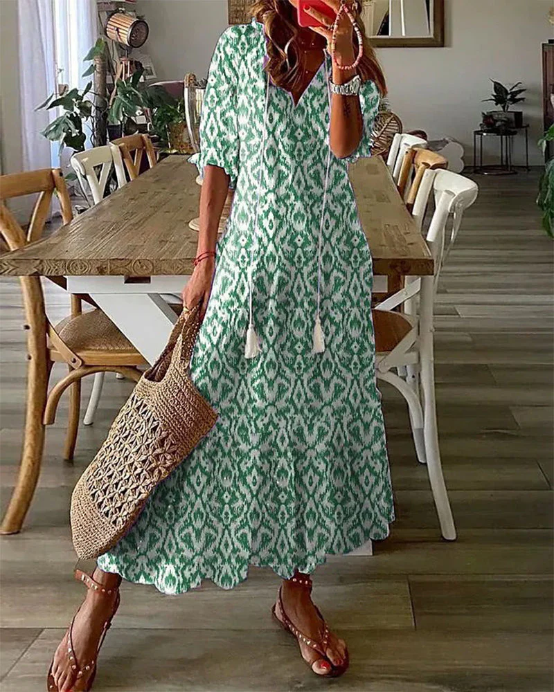 Laleh Ikat Print Boho Midi Dress