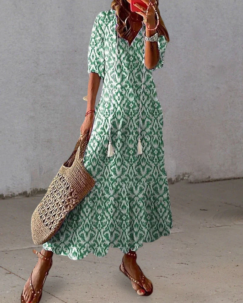Laleh Ikat Print Boho Midi Dress