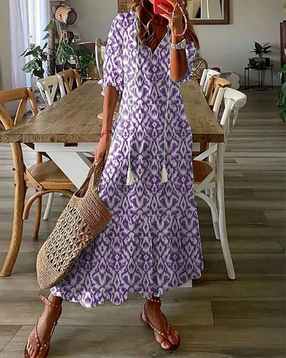 Laleh Ikat Print Boho Midi Dress