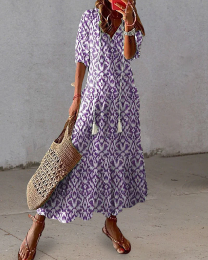 Laleh Ikat Print Boho Midi Dress