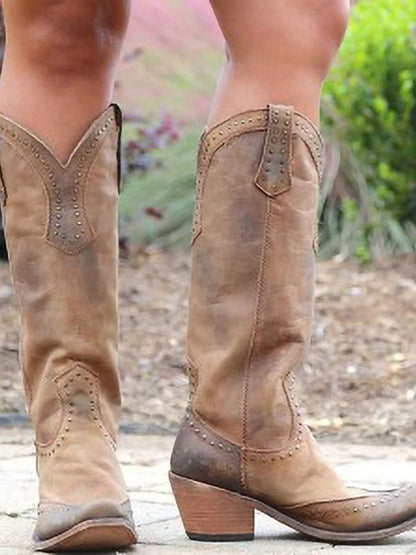 Doireann Studded Knee-High Cowboy Boots