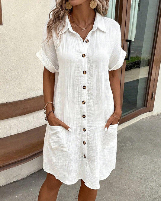 Carlotta Button-Down Shirt Dress with Collar and Short Sleeves