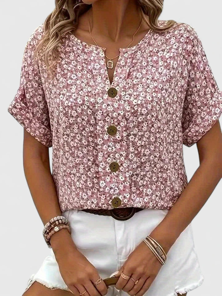 Teutberge Button-Down Short Sleeve Blouse