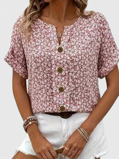 Teutberge Button-Down Short Sleeve Blouse