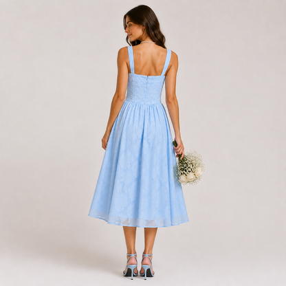 Evangeline Blue Lace Jacquard Midi Dress