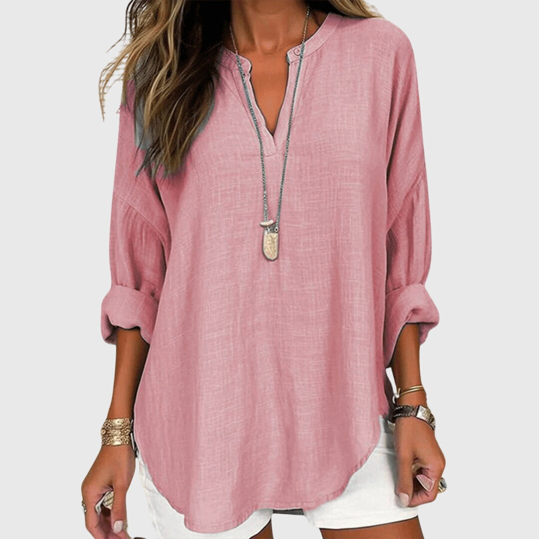 Xiomara Tunic Shirt with V-Neck and Long Sleeves
