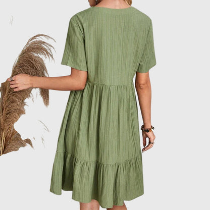 Iacoba V-Neck Short Sleeve A-Line Dress