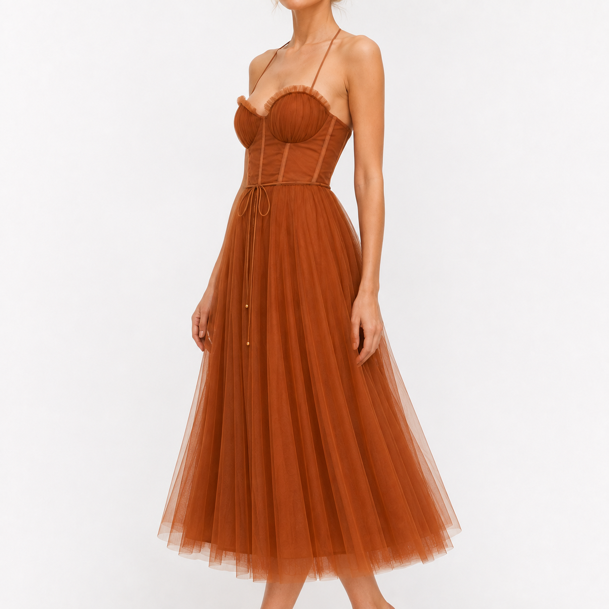 Celeste Tulle Midi Dress with Sweetheart Neckline