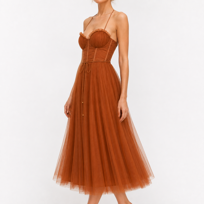 Celeste Tulle Midi Dress with Sweetheart Neckline