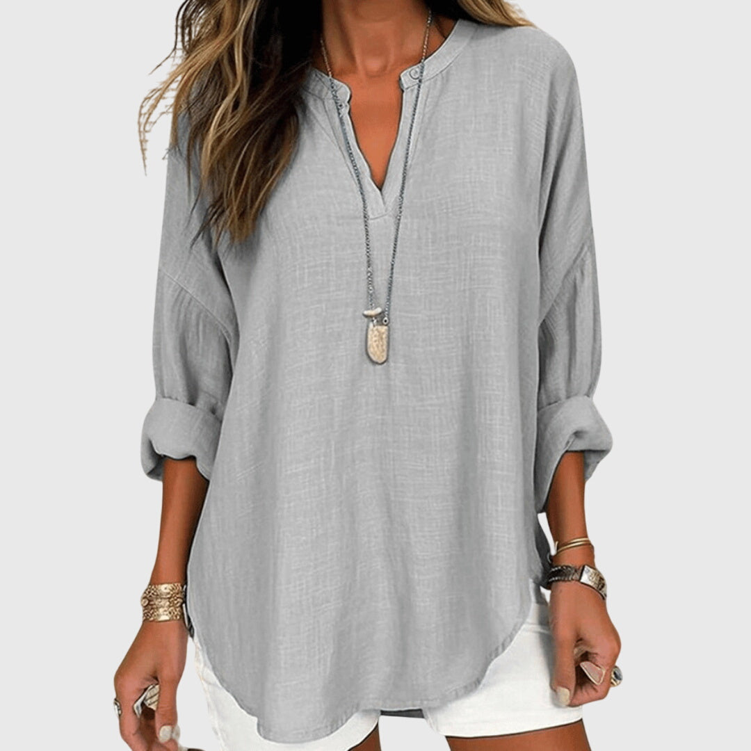 Xiomara Tunic Shirt with V-Neck and Long Sleeves