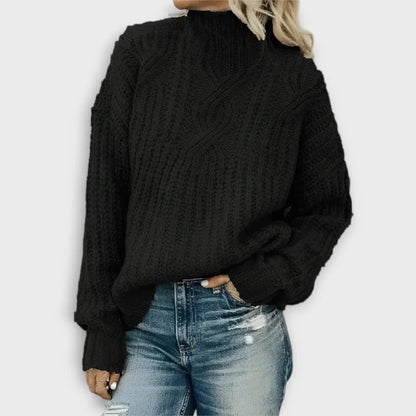 Anceline Ribbed Knit High-Neck Sweater