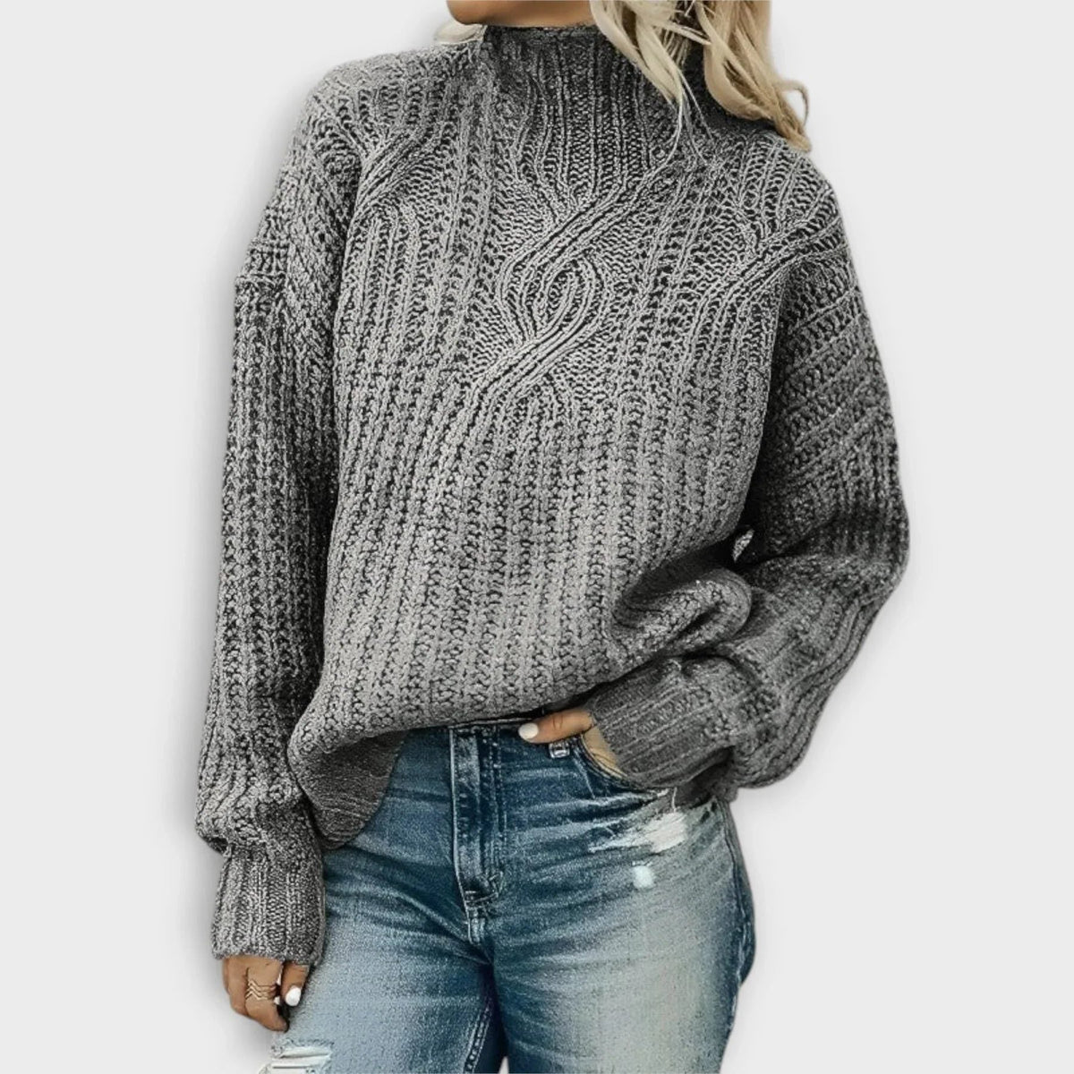 Anceline Ribbed Knit High-Neck Sweater