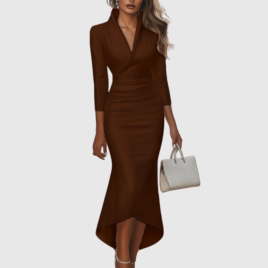 Emmeline Satin High-Low Dress for Weddings, V-Neck