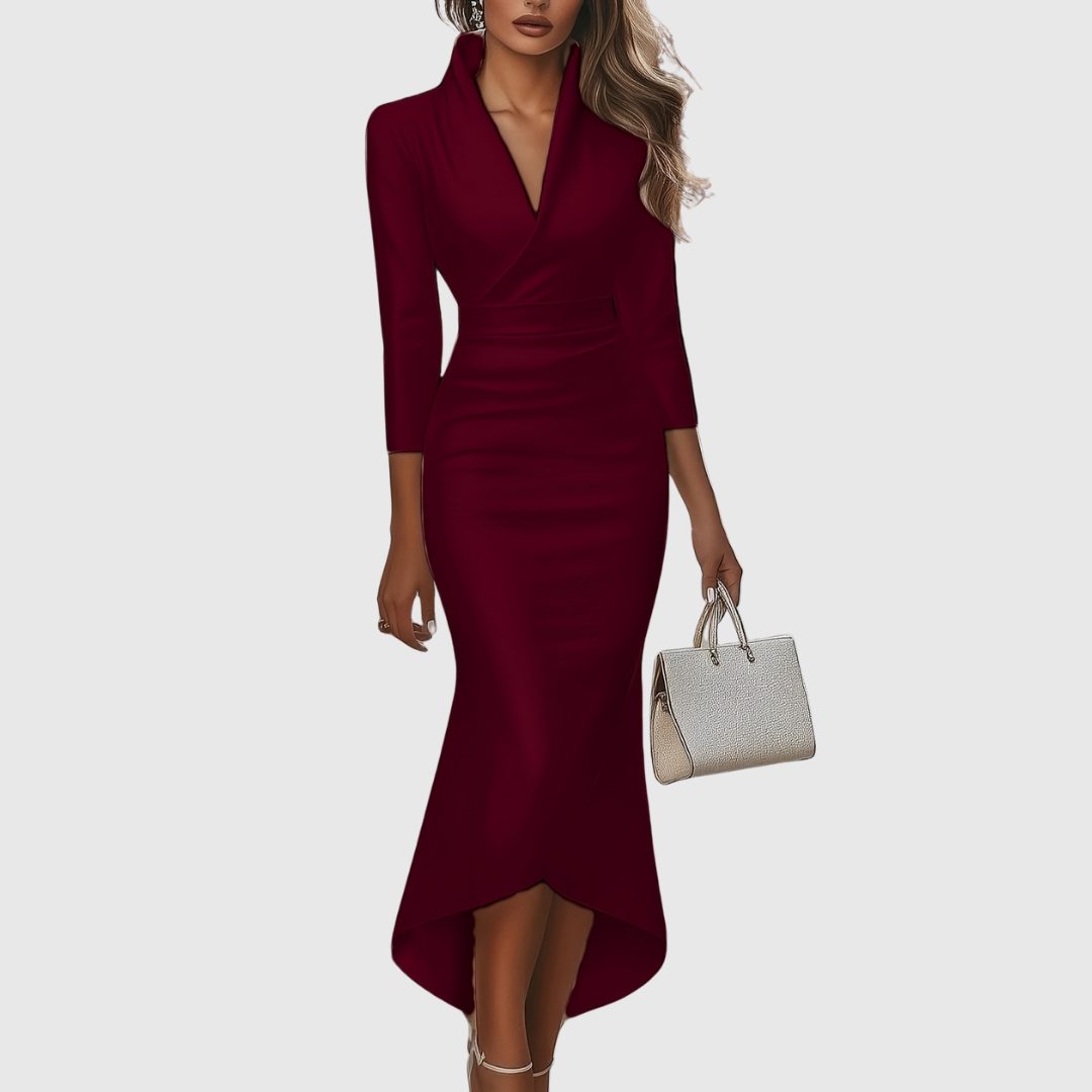 Emmeline Satin High-Low Dress for Weddings, V-Neck