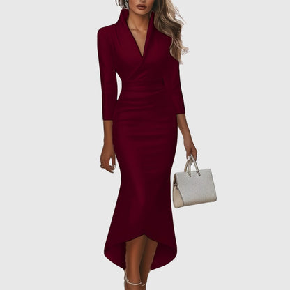 Emmeline Satin High-Low Dress for Weddings, V-Neck