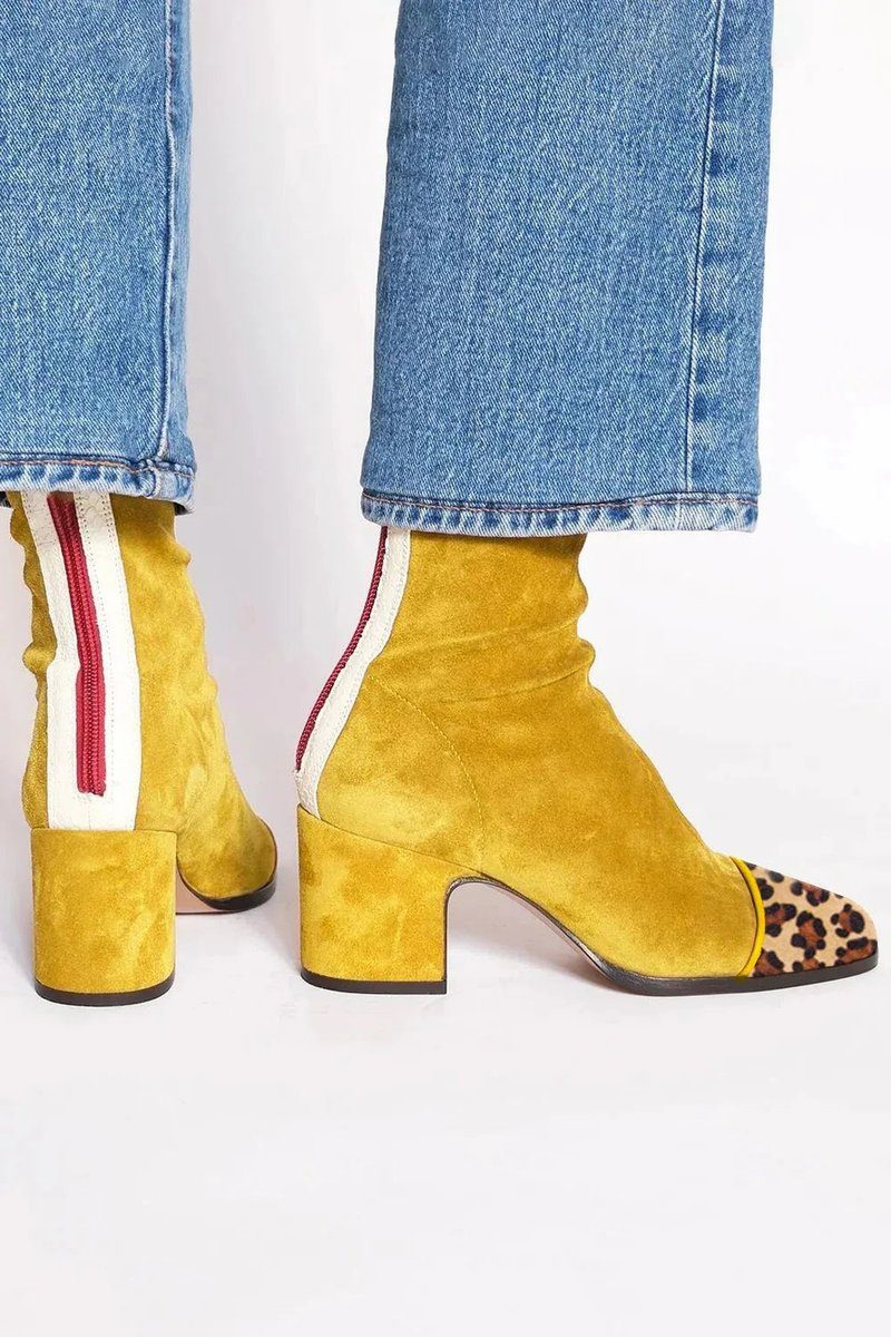 Rosamonde Suede Ankle Boots with Leopard Toe