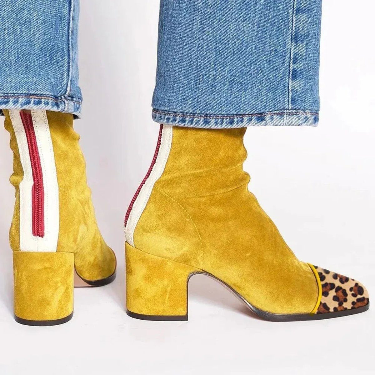 Rosamonde Suede Ankle Boots with Leopard Toe
