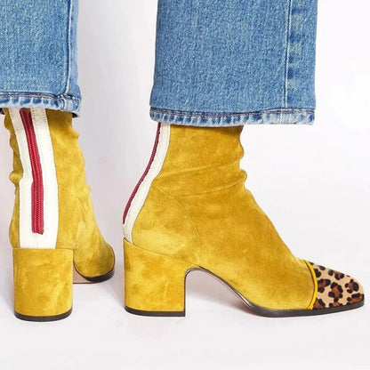 Rosamonde Suede Ankle Boots with Leopard Toe