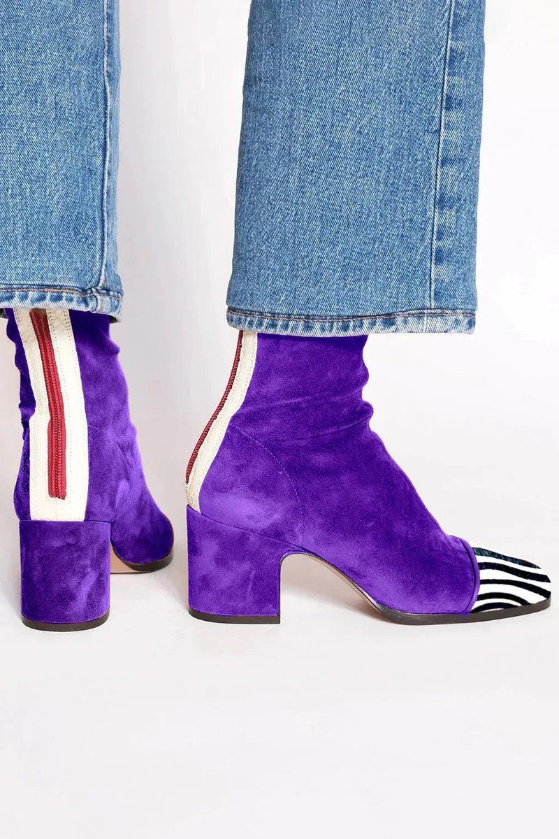 Rosamonde Suede Ankle Boots with Leopard Toe