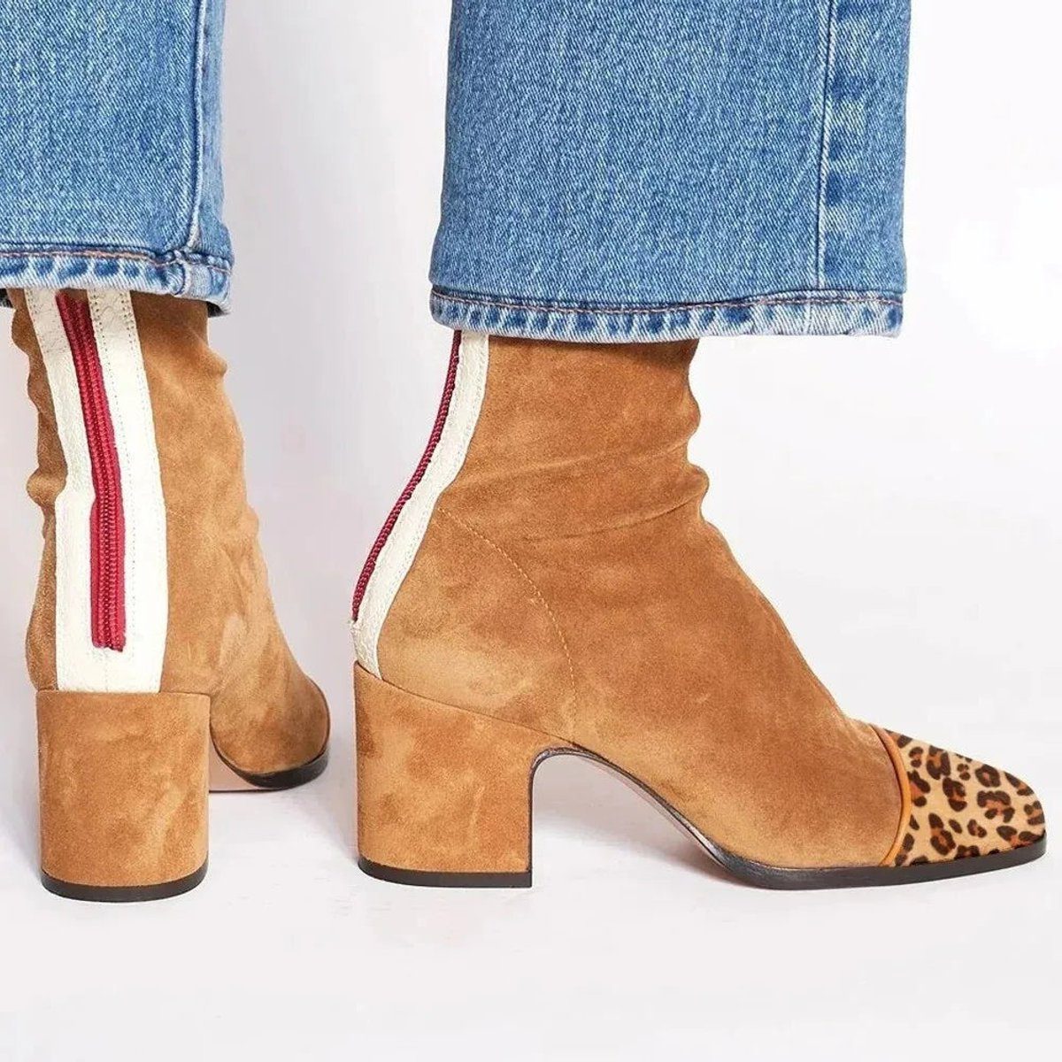 Rosamonde Suede Ankle Boots with Leopard Toe